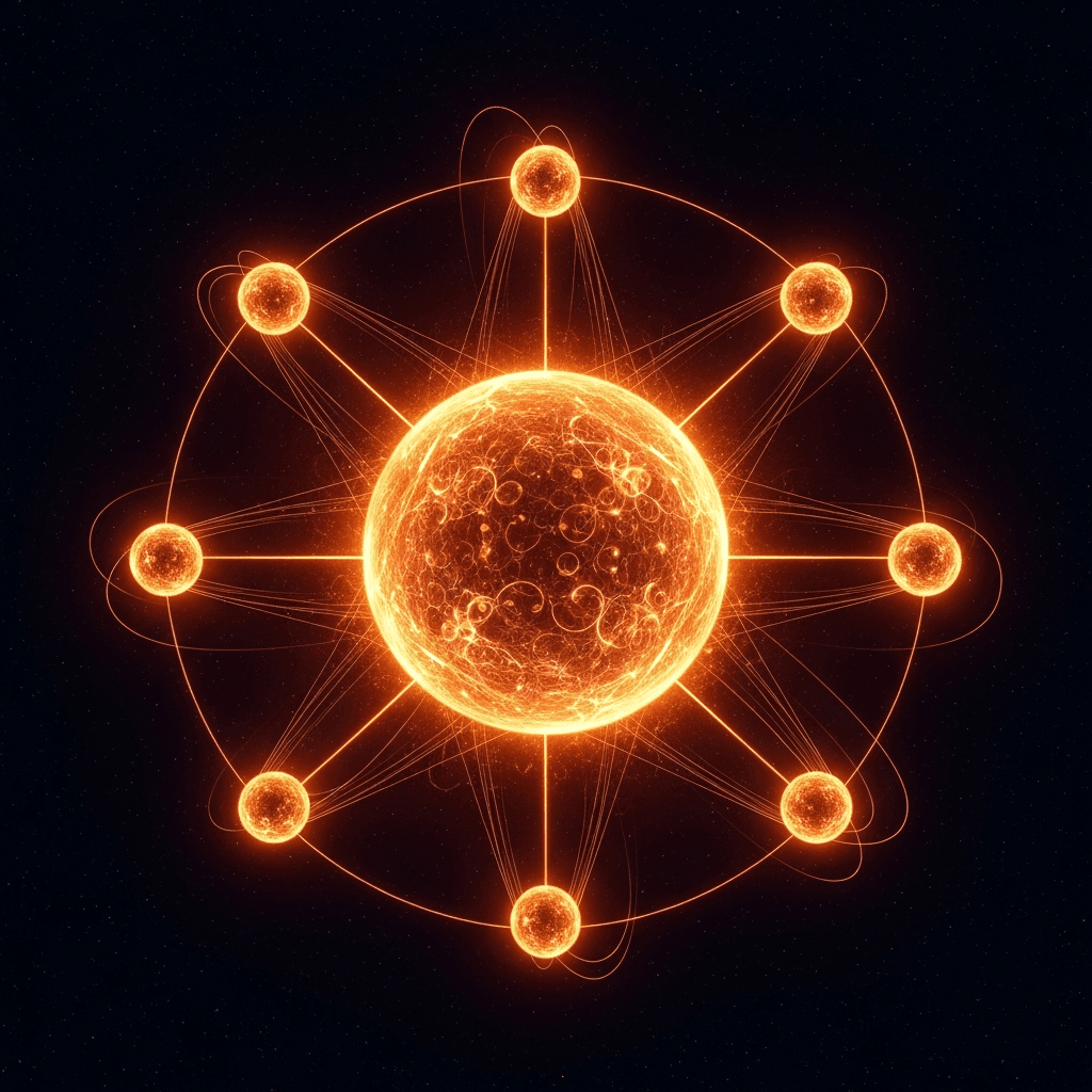 AI core with orbiting service nodes